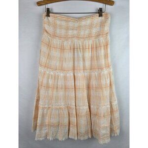 True Craft Dress Women's Size Large Orange Plaid Seersucker Strapless Boho